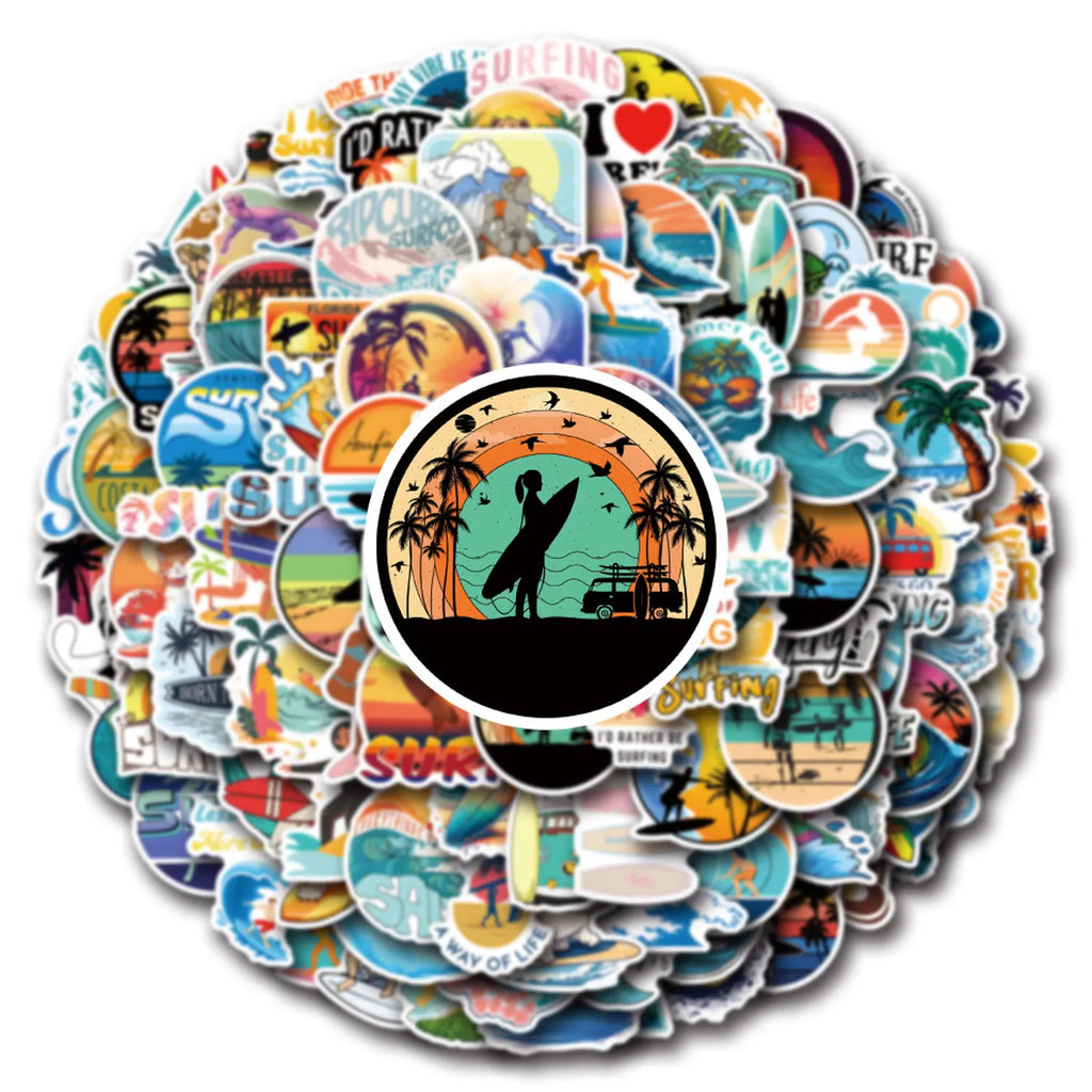 10/30/50/110PCS Funny Beach Cartoon Stickers Cool Summer Surfing Exercise Decals DIY Laptop Phone Guitar Skateboard Graffiti Toy