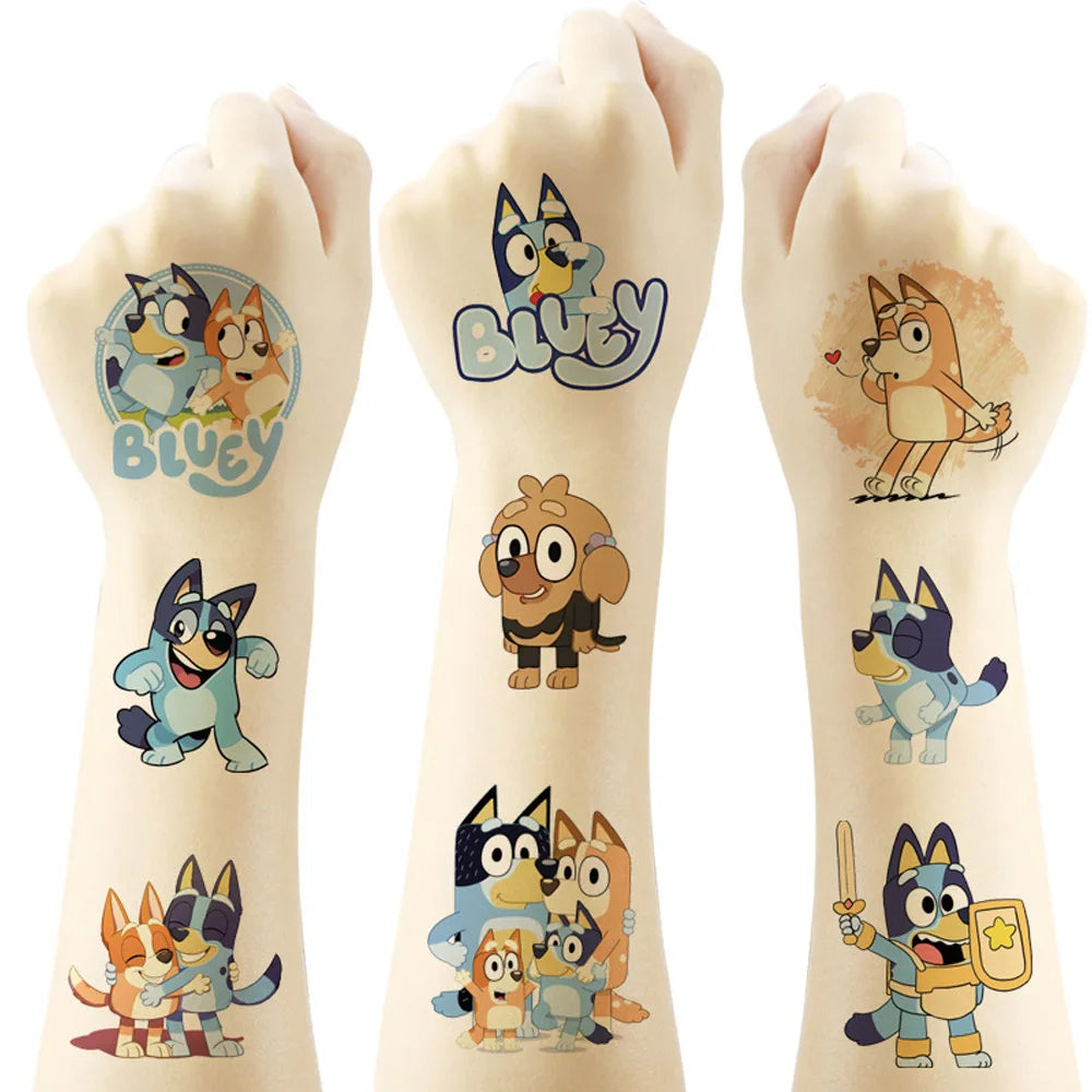 New  Bluey Tattoos Stickers Cartoon novelty Tattoos Stickers Water Transfer Printing Disposable Tattoos hot Birthday Party