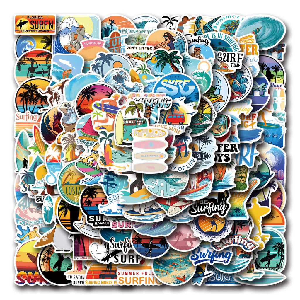 10/30/50/110PCS Funny Beach Cartoon Stickers Cool Summer Surfing Exercise Decals DIY Laptop Phone Guitar Skateboard Graffiti Toy
