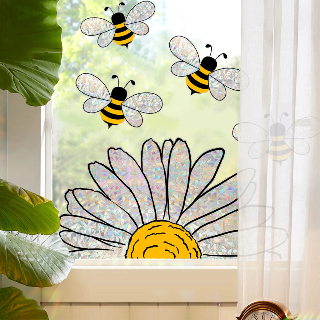Adorable Bees Style Glass Sticker Summer Sunflower Window Clings for Kids Room Classroom Office Store