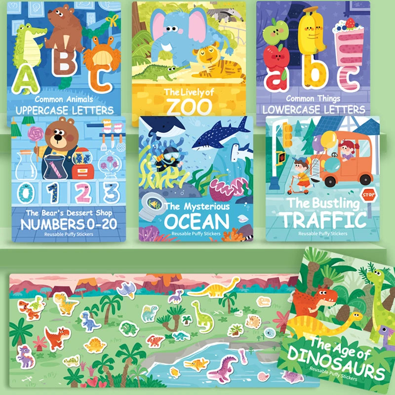 Children Reusable Bubble Sticker Book DIY Scene Sticker Toy Cartoon Animal Sticker Kids Portable Quiet Busy Paste Book Toy Gifts