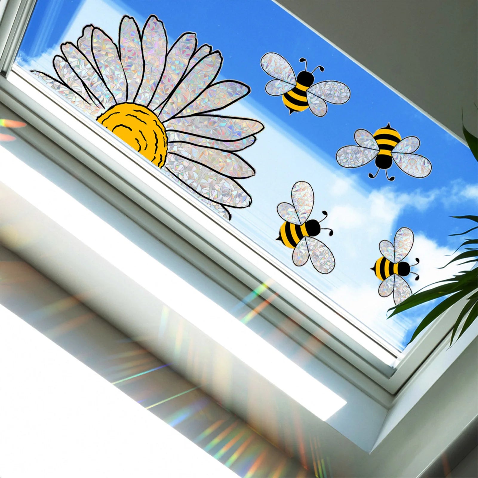 Adorable Bees Style Glass Sticker Summer Sunflower Window Clings for Kids Room Classroom Office Store