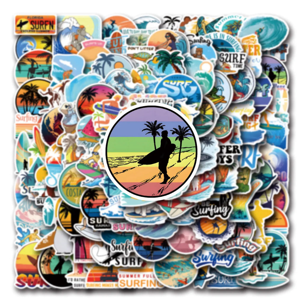 10/30/50/110PCS Funny Beach Cartoon Stickers Cool Summer Surfing Exercise Decals DIY Laptop Phone Guitar Skateboard Graffiti Toy