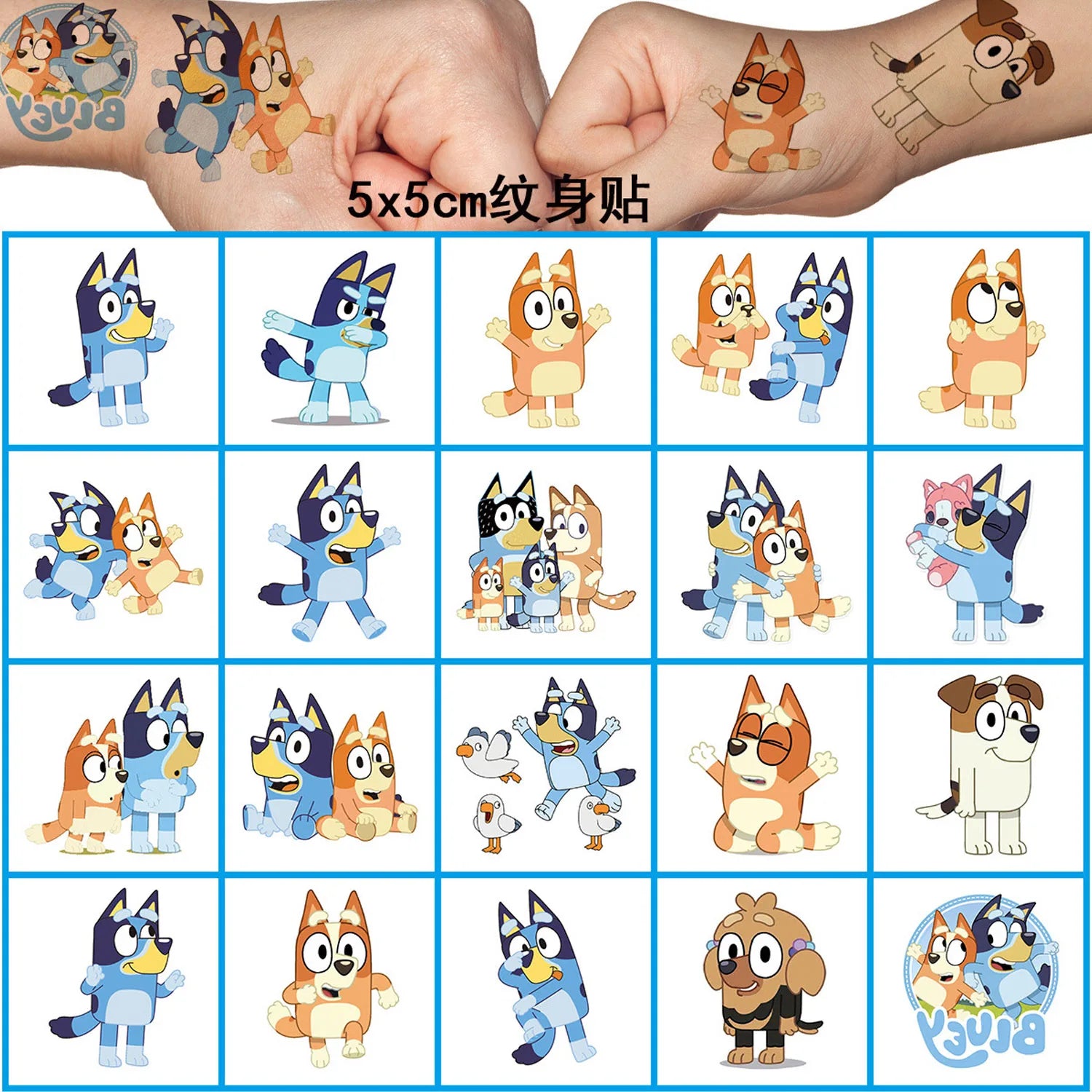 New  Bluey Tattoos Stickers Cartoon novelty Tattoos Stickers Water Transfer Printing Disposable Tattoos hot Birthday Party