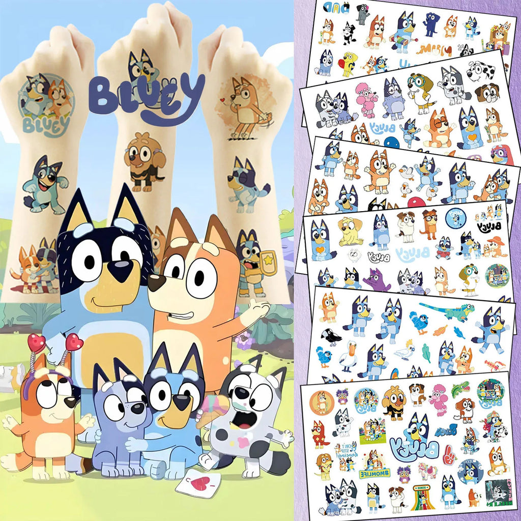 New  Bluey Tattoos Stickers Cartoon novelty Tattoos Stickers Water Transfer Printing Disposable Tattoos hot Birthday Party