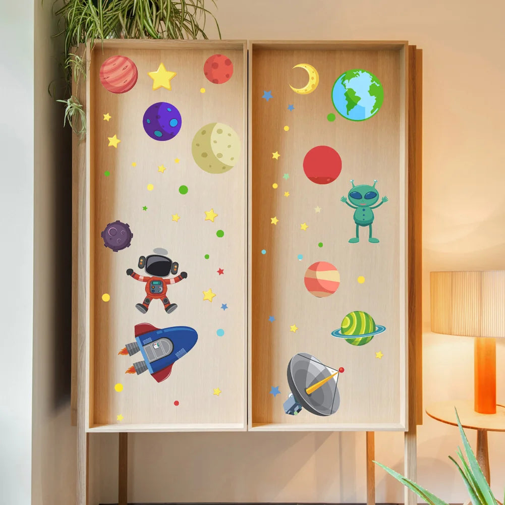 Cartoon Space Aliens Luminous Wall Stickers Kids Room Background Decoration Decals Baby Bedroom Decor Glow In The Dark Wallpaper